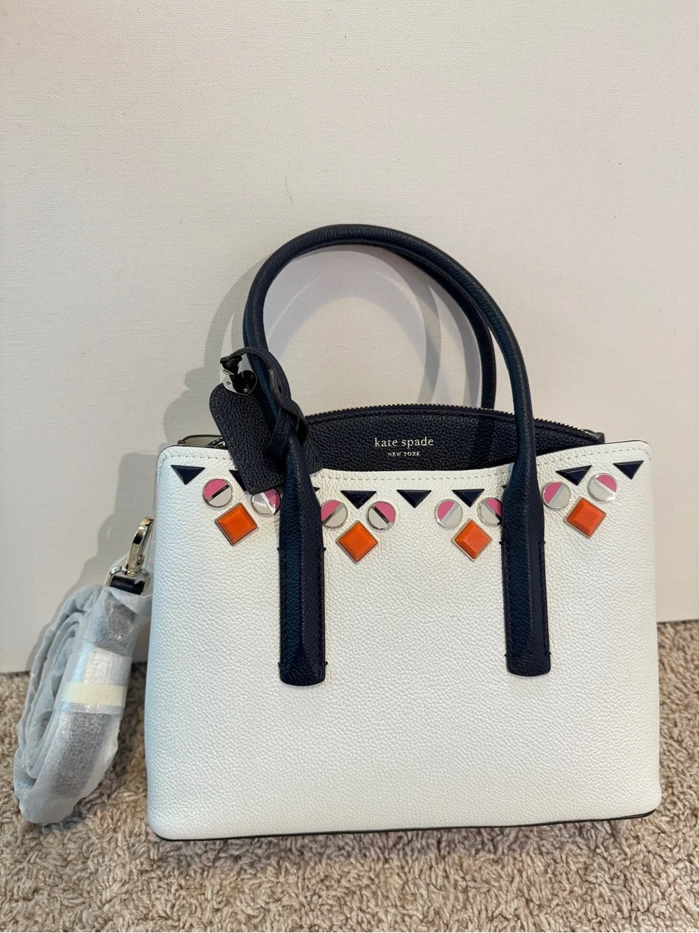 NWT Kate Spade Medium Margaux Jeweled Leather Satchel Handbag